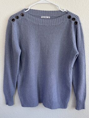 Pink Clover Women's Gray/Blue Button-Shoulder Knit Sweater